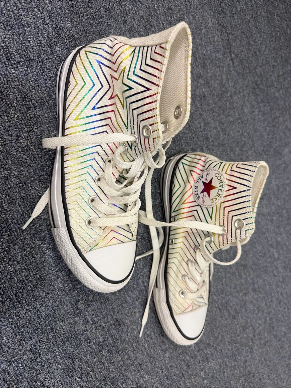 Converse Cream High-Top Sneakers with Multicolor Chevron Lines